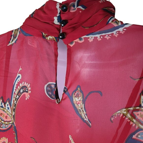 Soft Surroundings Womens L Paisley Tunic Dress Cami Red Blue Sheer Boho Peasant - Picture 6 of 13
